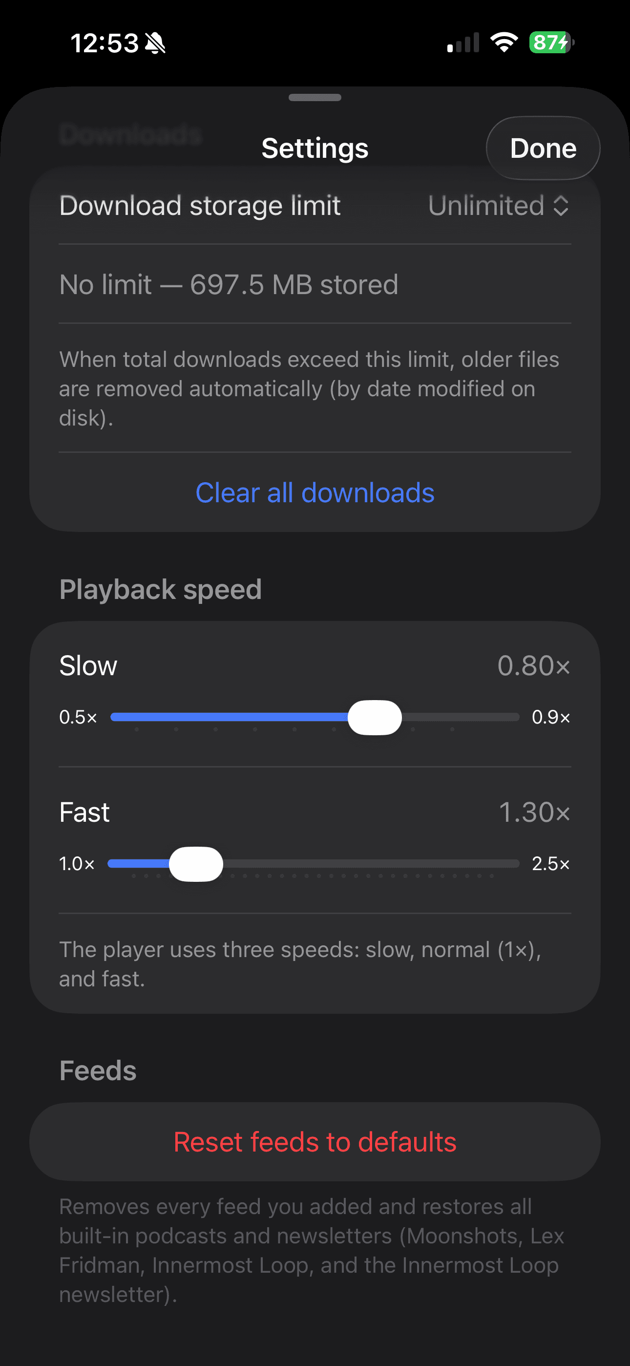 LunarCast playback speed and skip interval settings